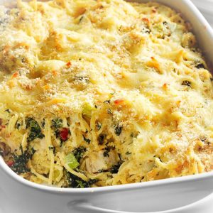 spaghete grecesti cu pui la cuptor
